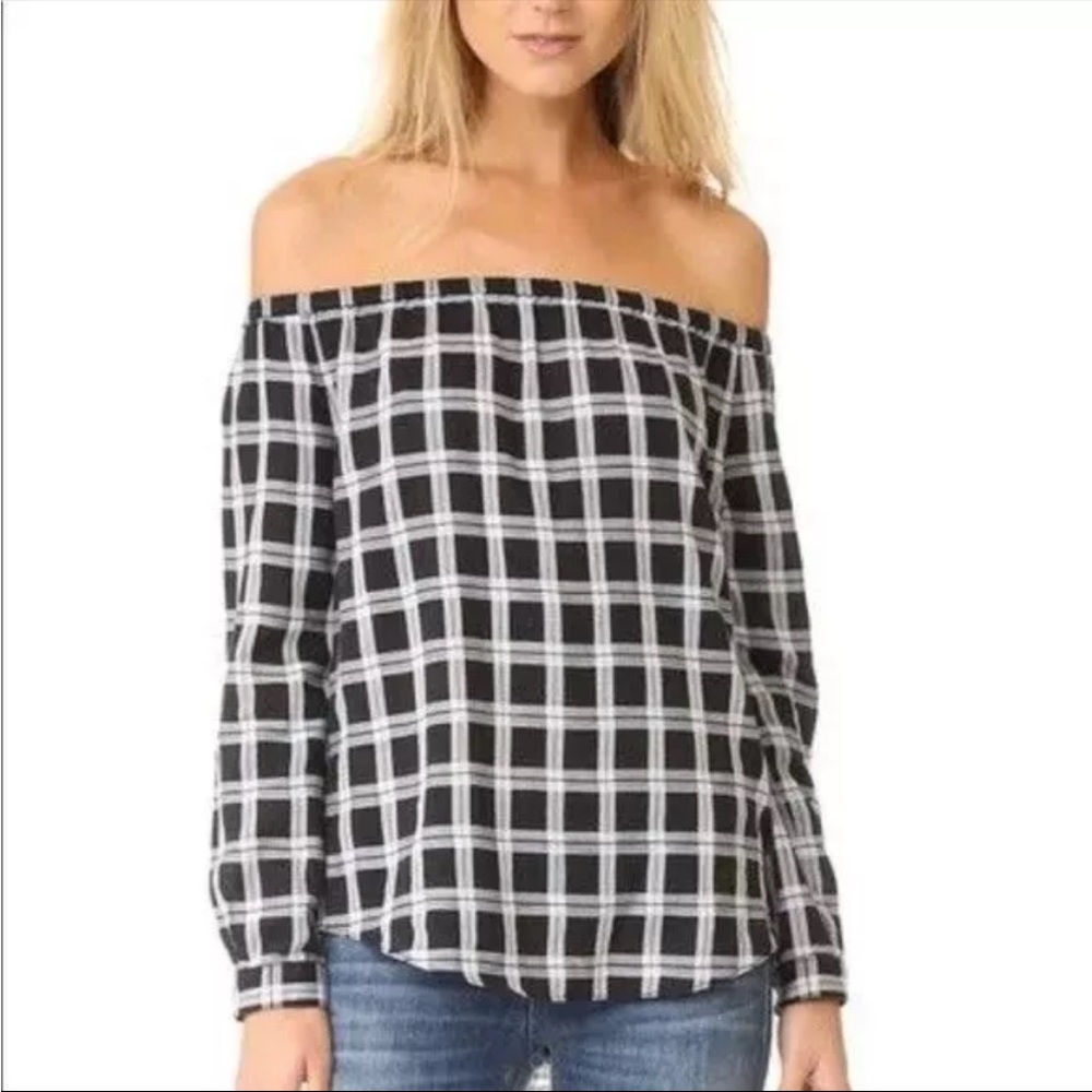 Rag & Bone black and white plaid off the shoulder top xs